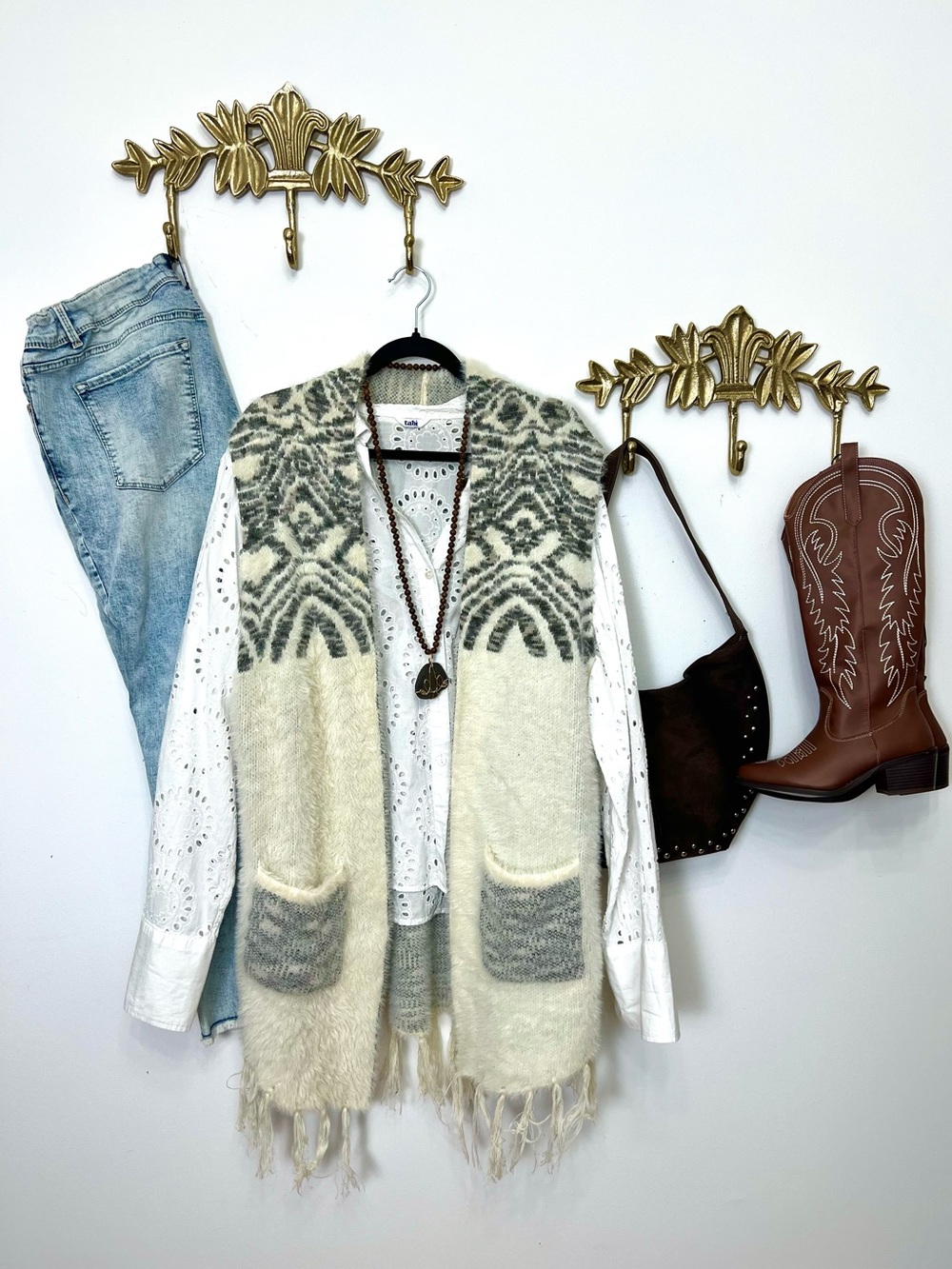Cozy fall boho chic vest M ptp 21” l 40”
